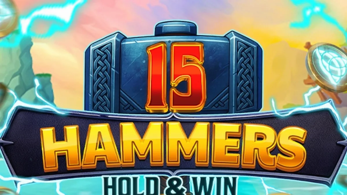 Giao diện trò chơi slot 15 Hammers: Hold & Win với phong cách neon rực rỡ