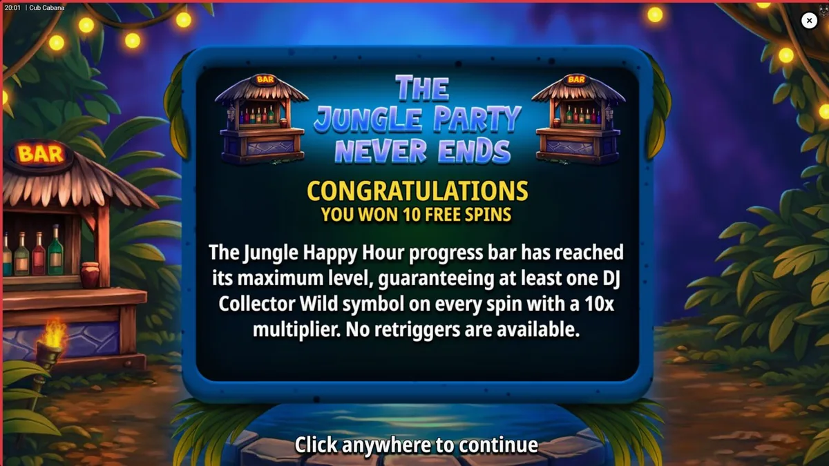 Giao diện trò chơi slot Cub Cabana với các biểu tượng nhiệt đới rực rỡ