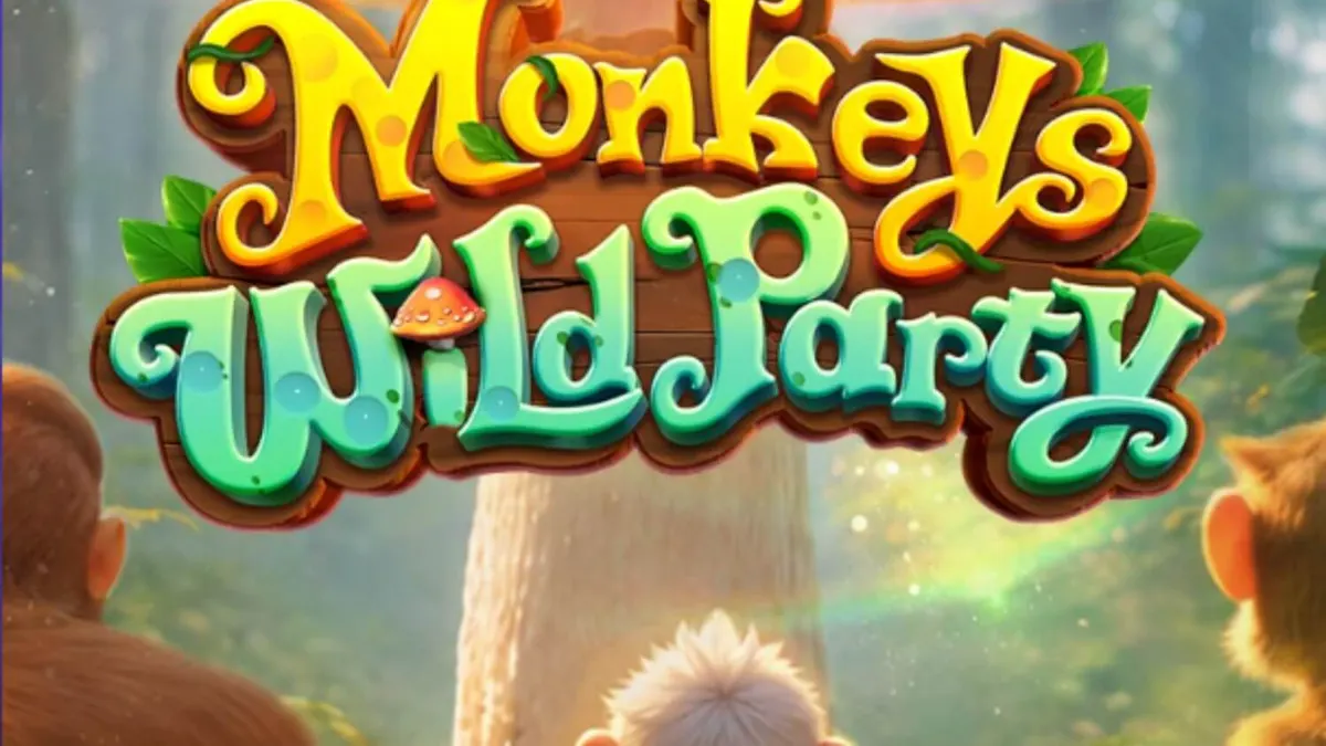Giao diện trò chơi Monkeys Wild Party với các chú khỉ và biểu tượng nấm ma thuật rực rỡ